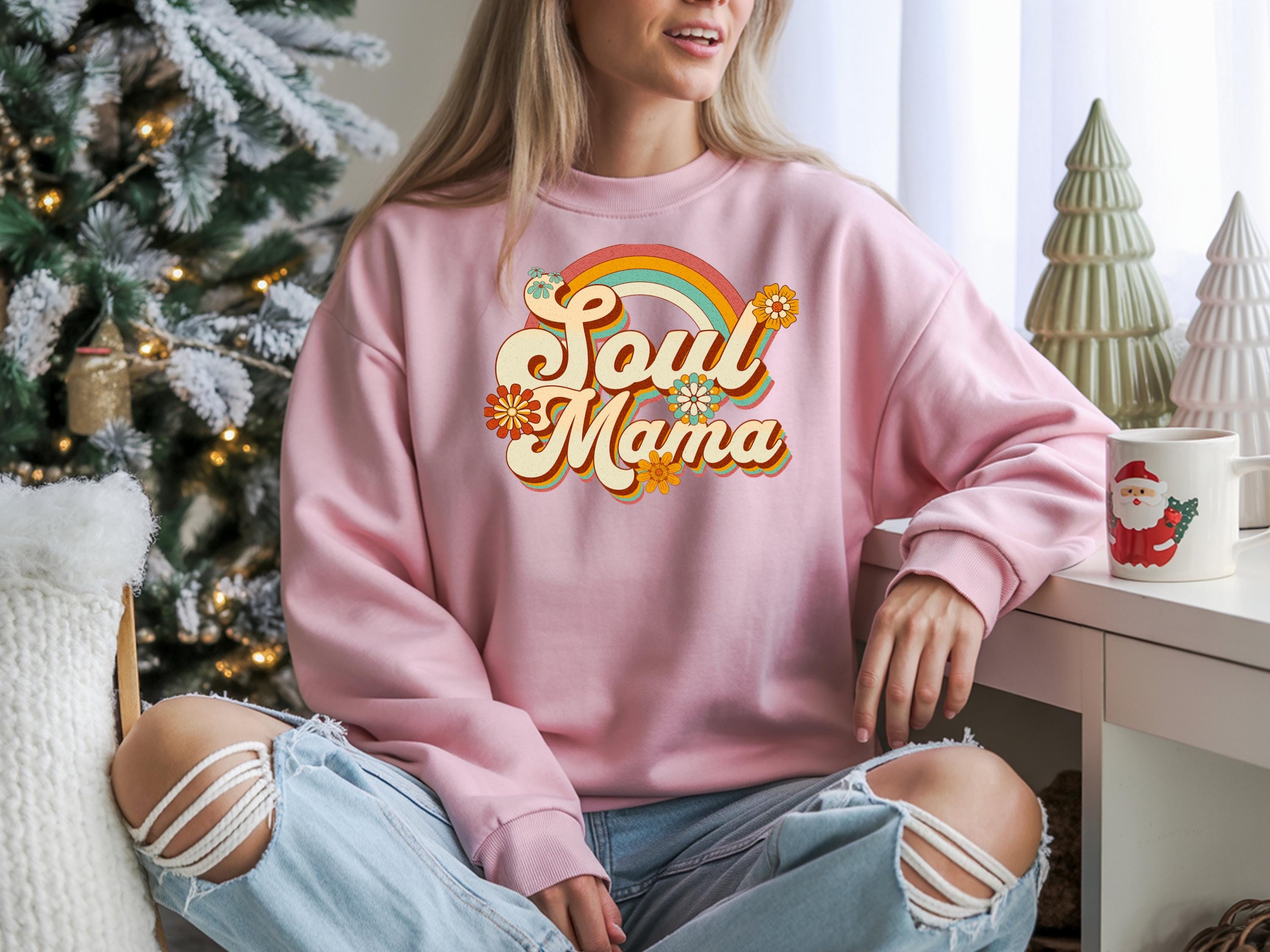 Boho Rainbow Shirt Soul Mama Cotton Tee Long Sleeve Casual Top Vintage Style Graphic Design Eco Friendly Mother Day Unisex Apparel