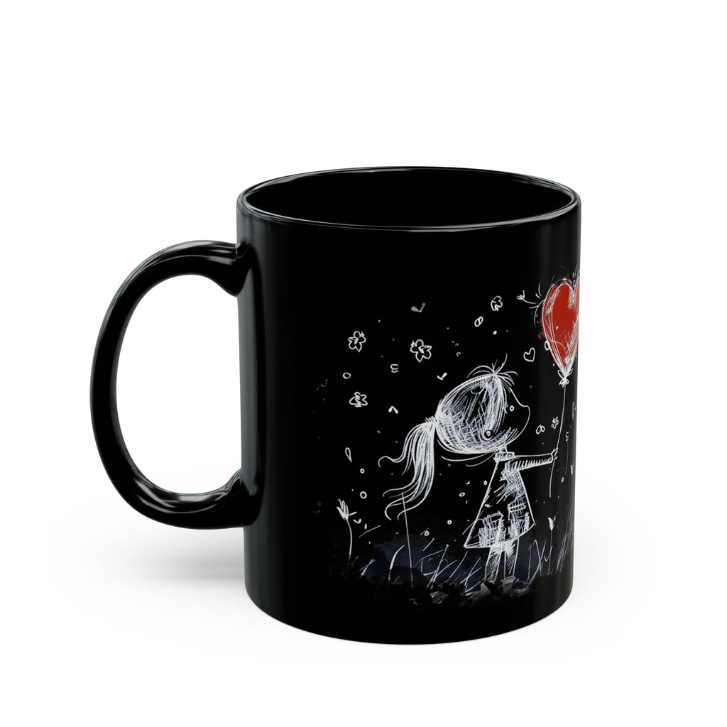 Love Heart Balloon Sketch mug | Black Ceramic Mug