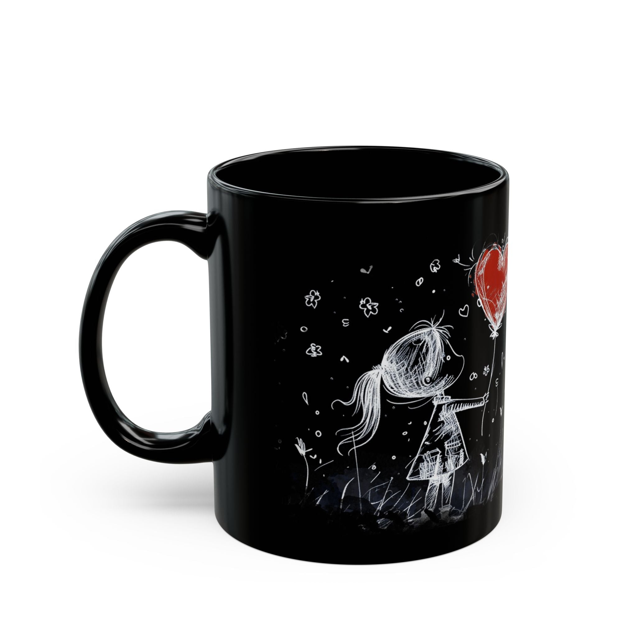 Love Heart Balloon Sketch mug | Black Ceramic Mug