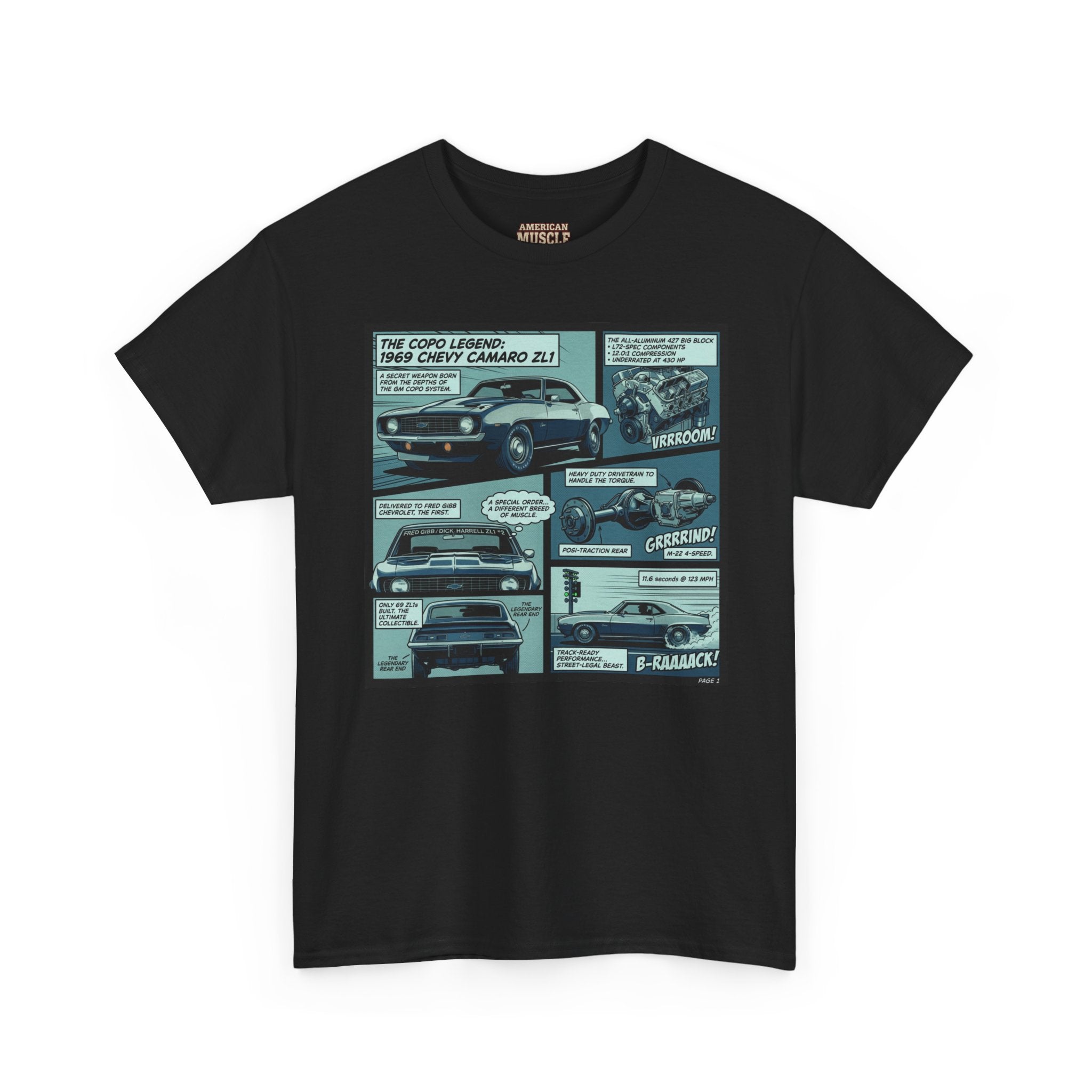 Classic Muscle Car Comic Tee — Vintage Camaro Panels Graphic T‑Shirt