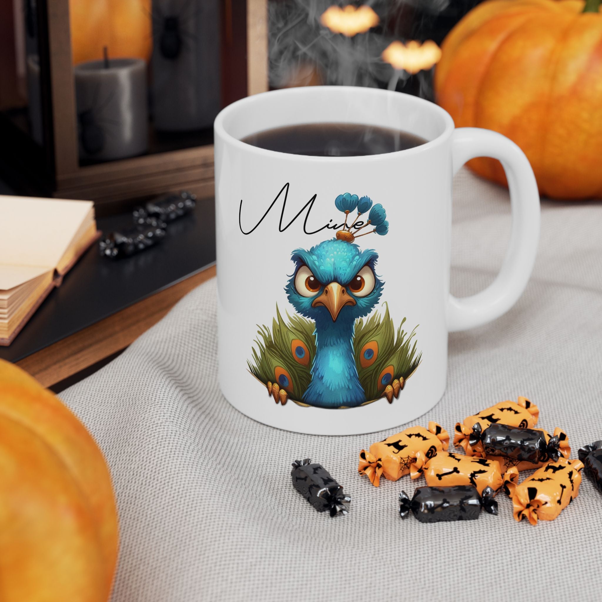 Peacock Ceramic Mug — 'Mine' Bird Lover Coffee Cup