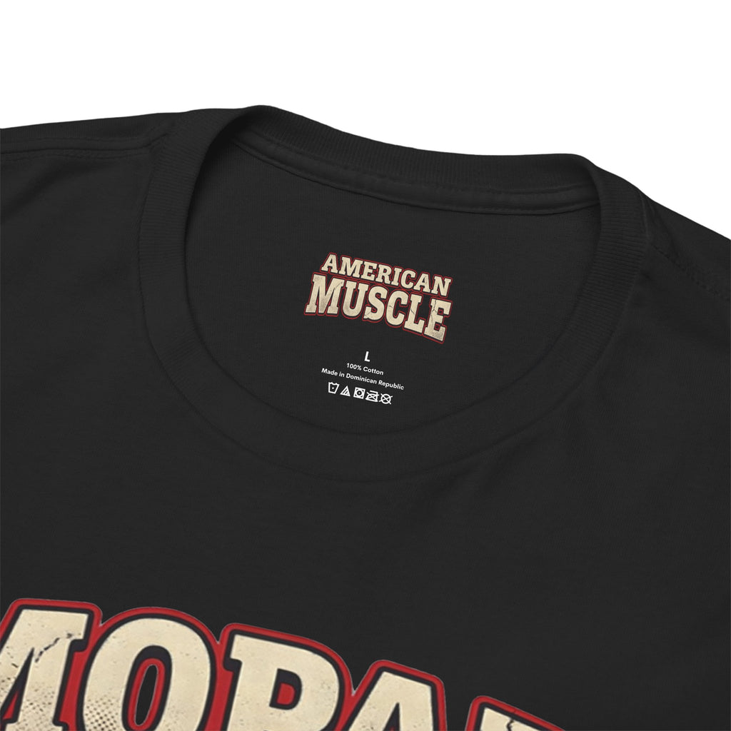 Black t-shirt with 'American Muscle' branding on a white background