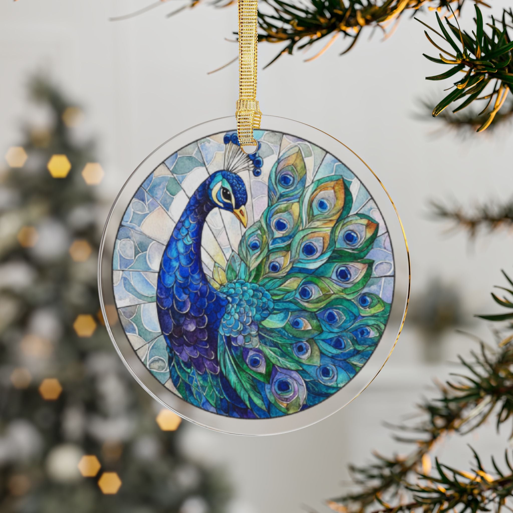 Peacock Feather Ornament | Round Bird Art Ornament