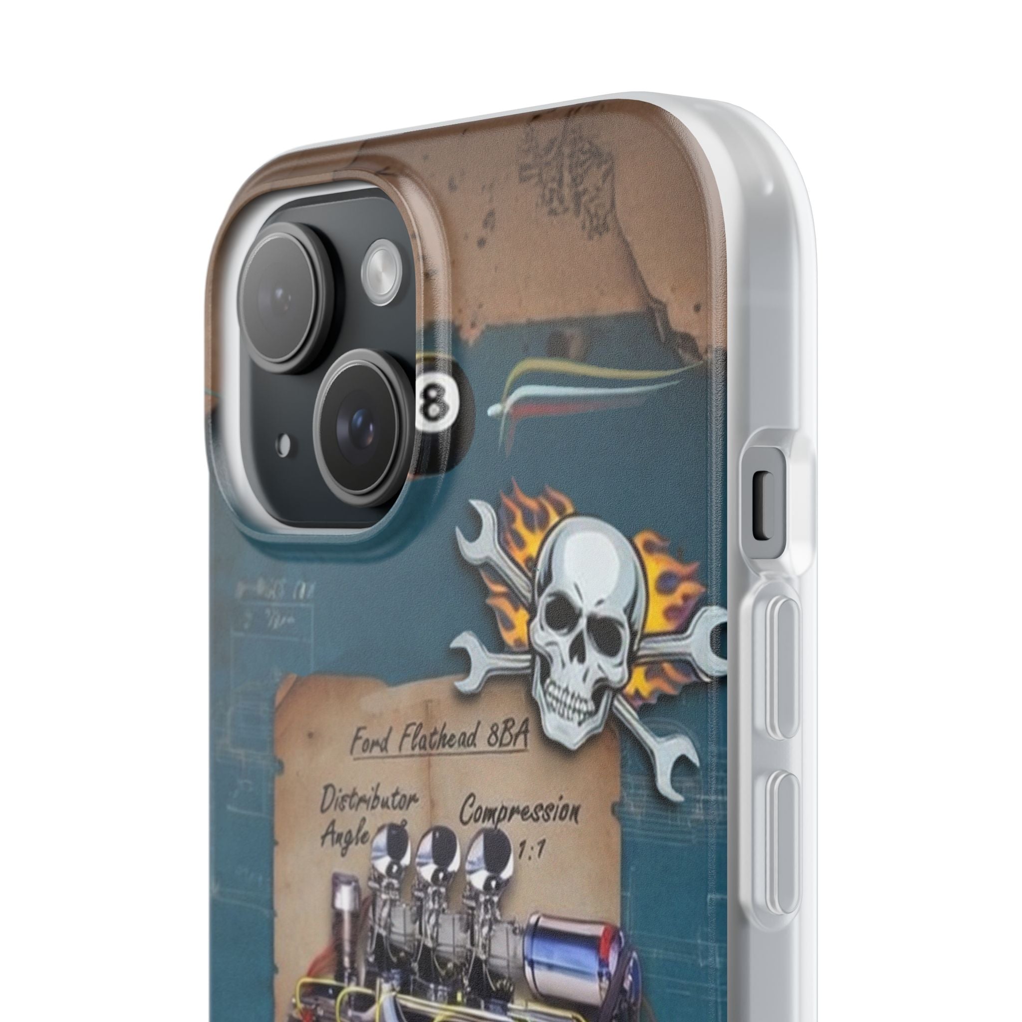 Vintage Hot Rod Engine Phone Case — Ford Flathead Blueprint Design