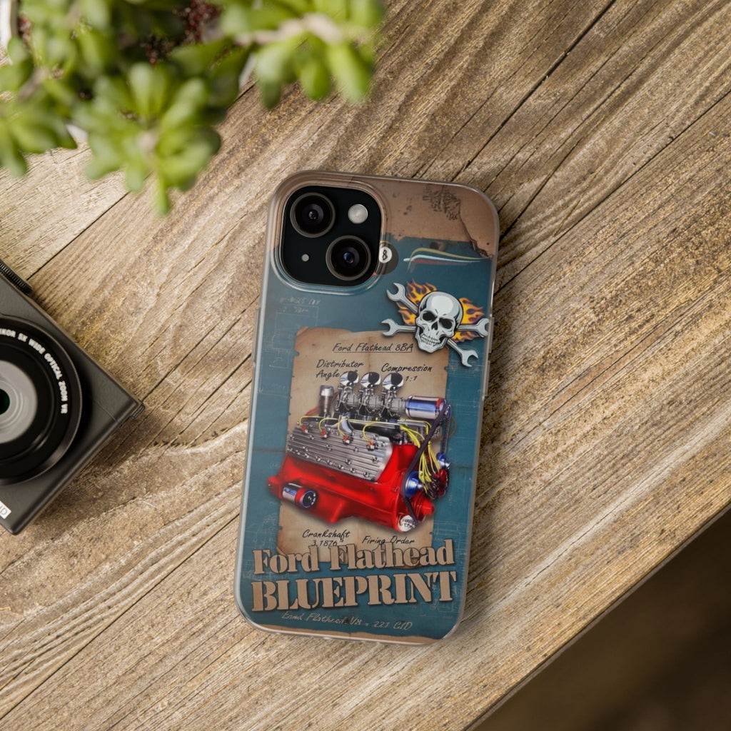 Vintage Hot Rod Engine Phone Case — Ford Flathead Blueprint Design