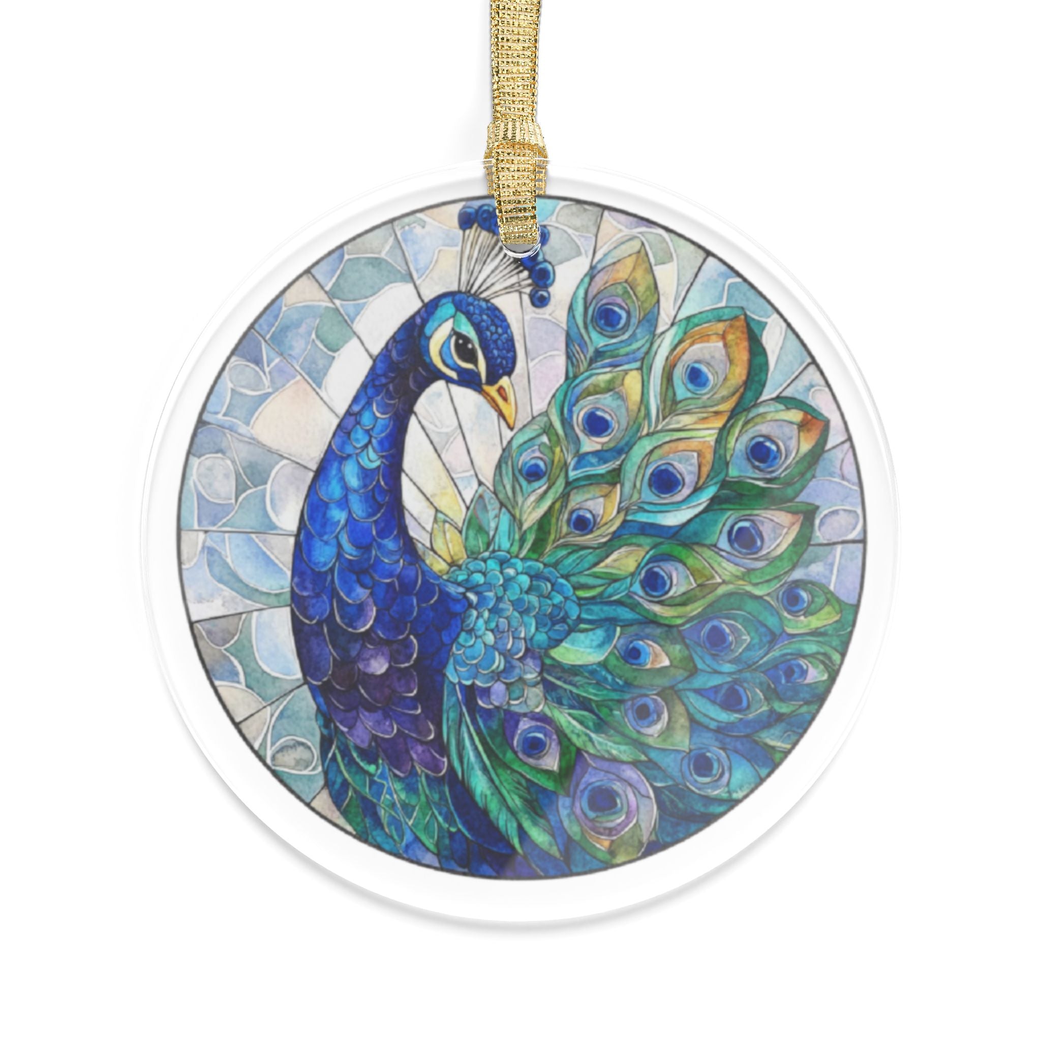 Peacock Feather Ornament | Round Bird Art Ornament