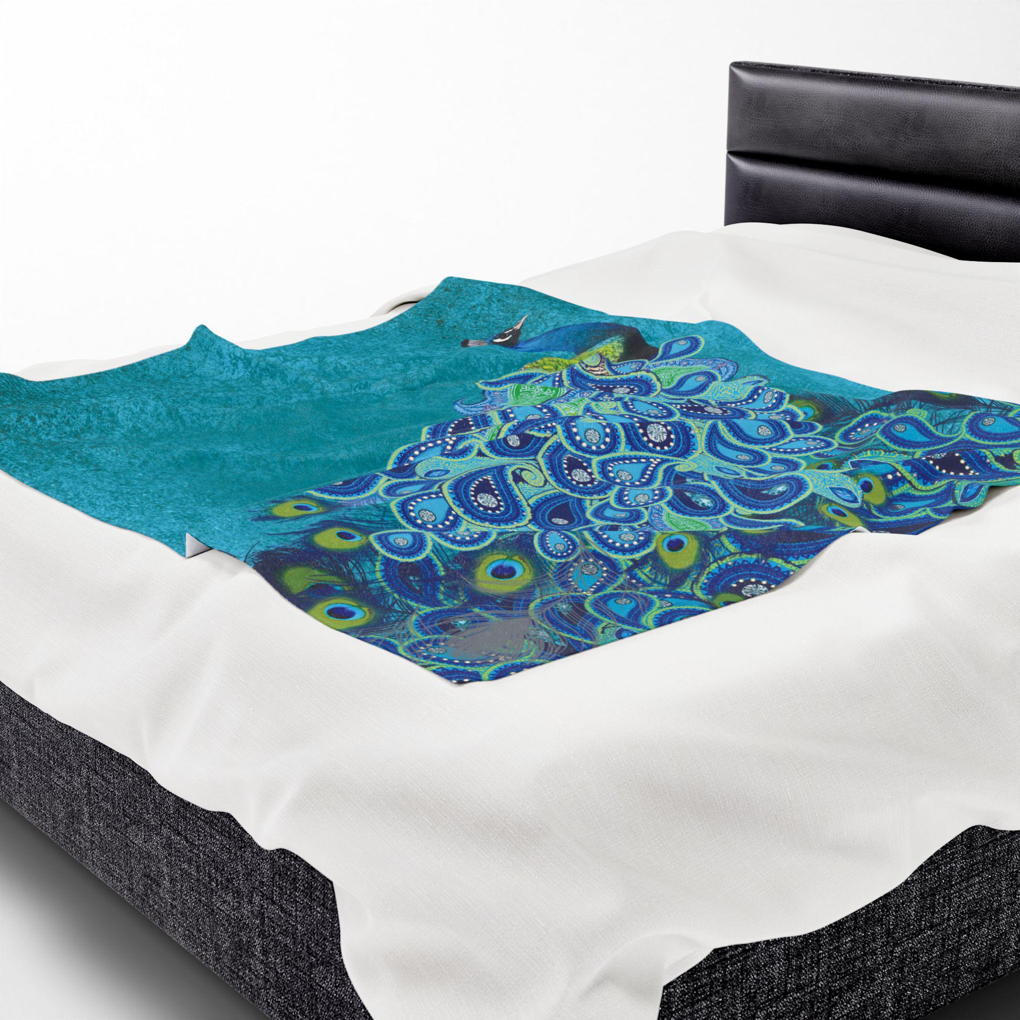 Blue Peacock Illustration Blanket | Decorative Animal Throw