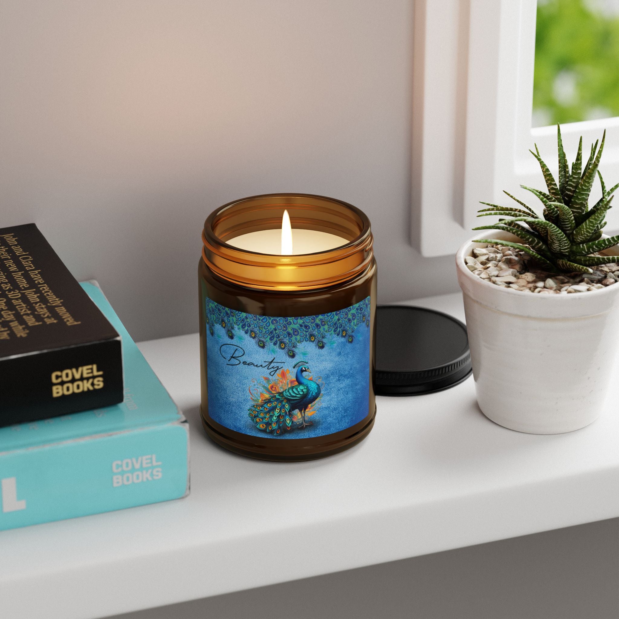 Peacock “Beauty” Scented Soy Candle | Amber Jar Luxury Home Fragrance
