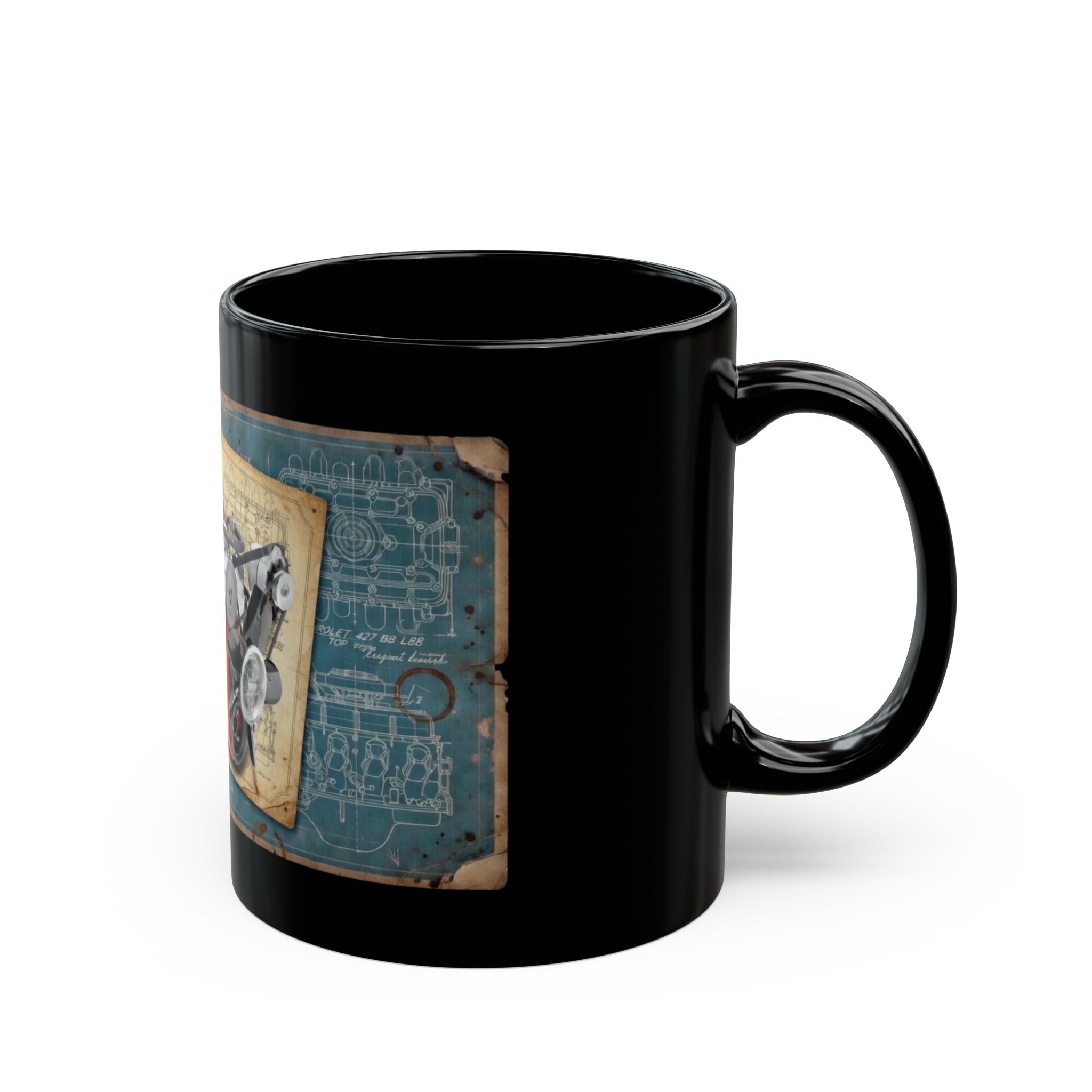 Black coffee mug with 1970 L88 Chevy Big Block engine. Guess the Engine #1