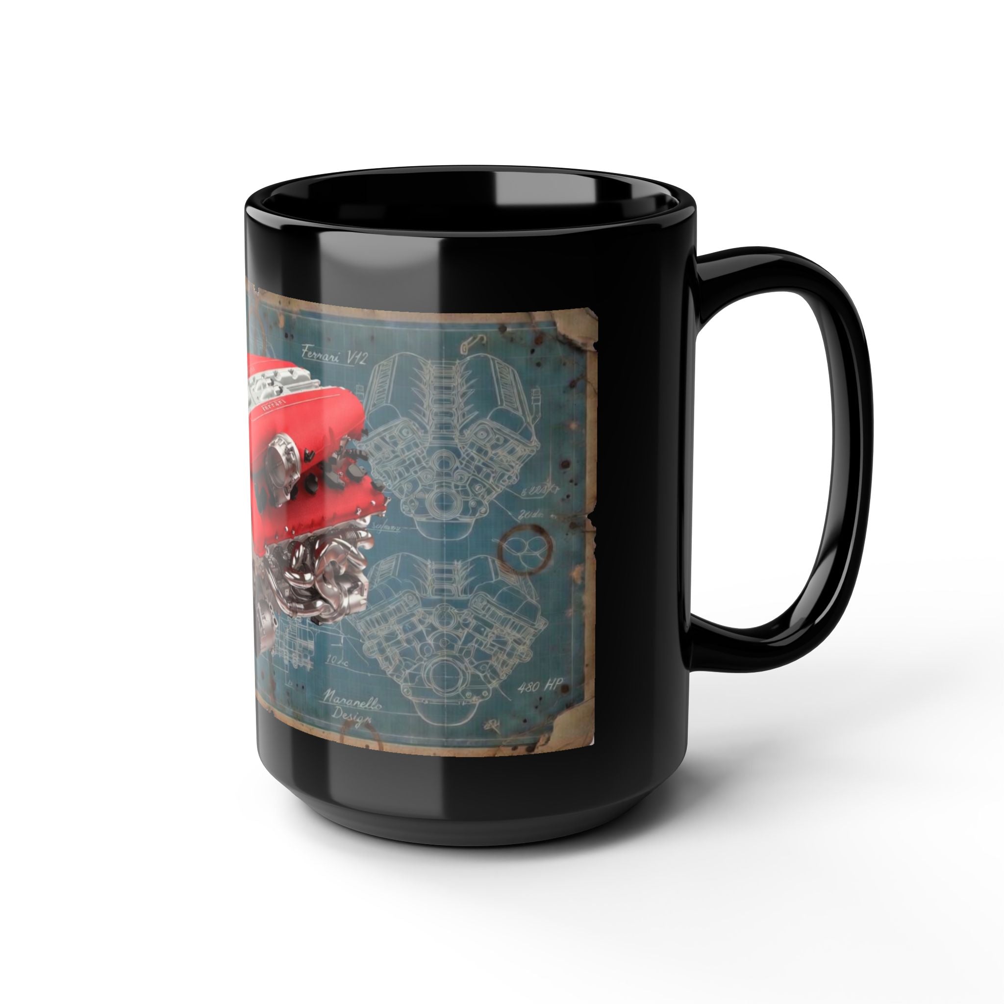 Guess the Engine - #5 Ferrari V12 Engine Blueprint Mug – Classic Car Mechanic Coffee Cup (11oz/15oz)