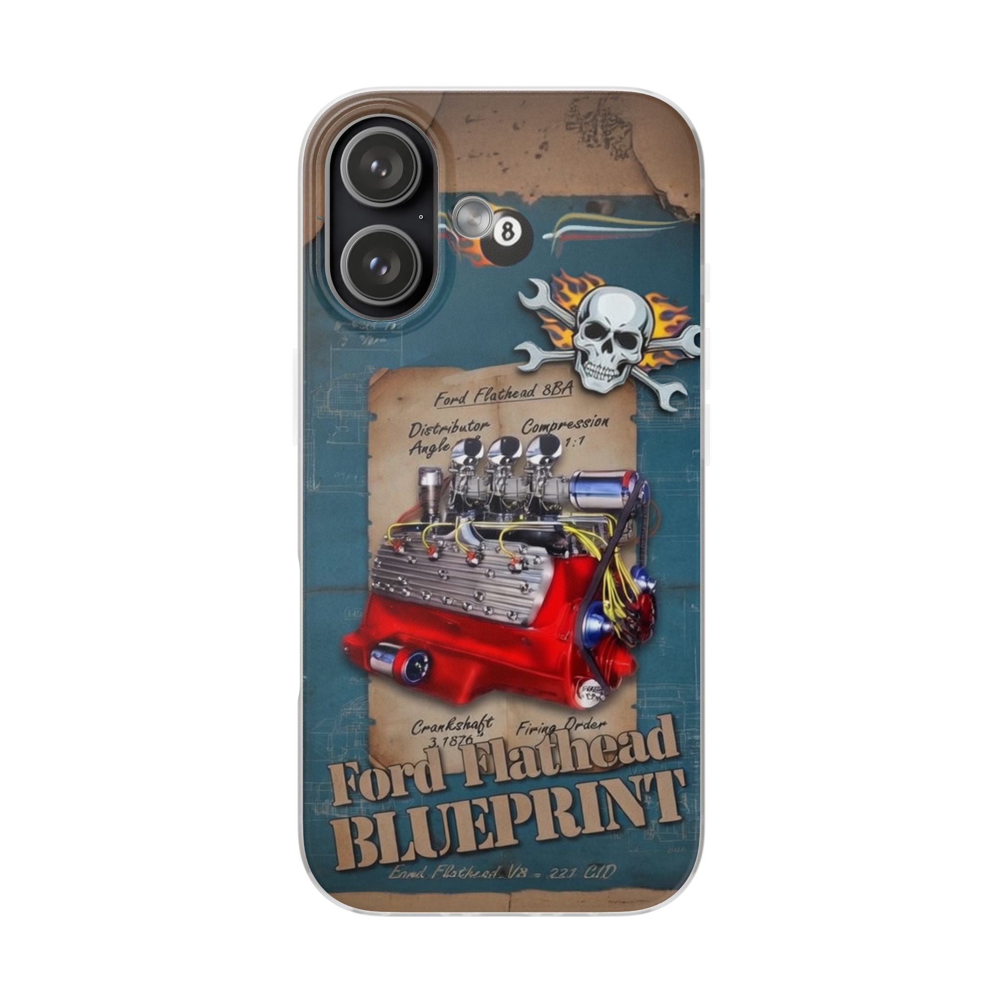 Vintage Hot Rod Engine Phone Case — Ford Flathead Blueprint Design