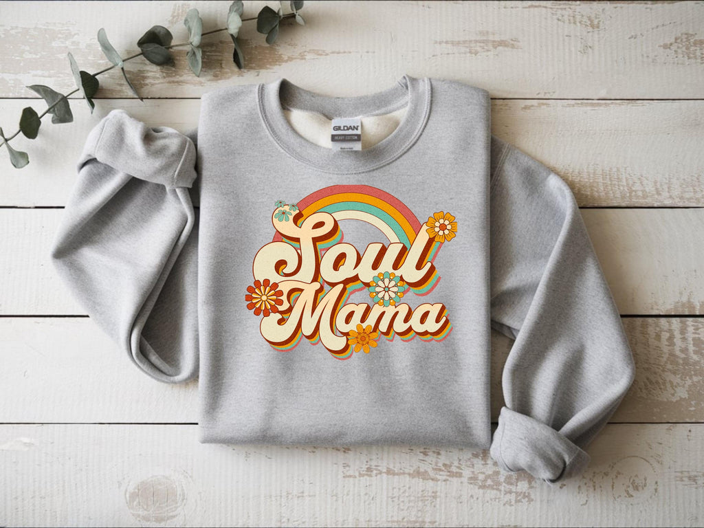 Boho Rainbow Shirt Soul Mama Cotton Tee Long Sleeve Casual Top Vintage Style Graphic Design Eco Friendly Mother Day Unisex Apparel
