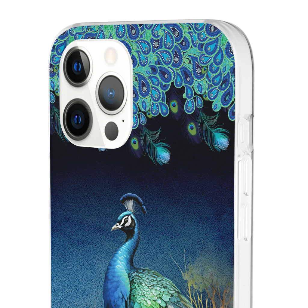 Phone case with peacock design on a white background