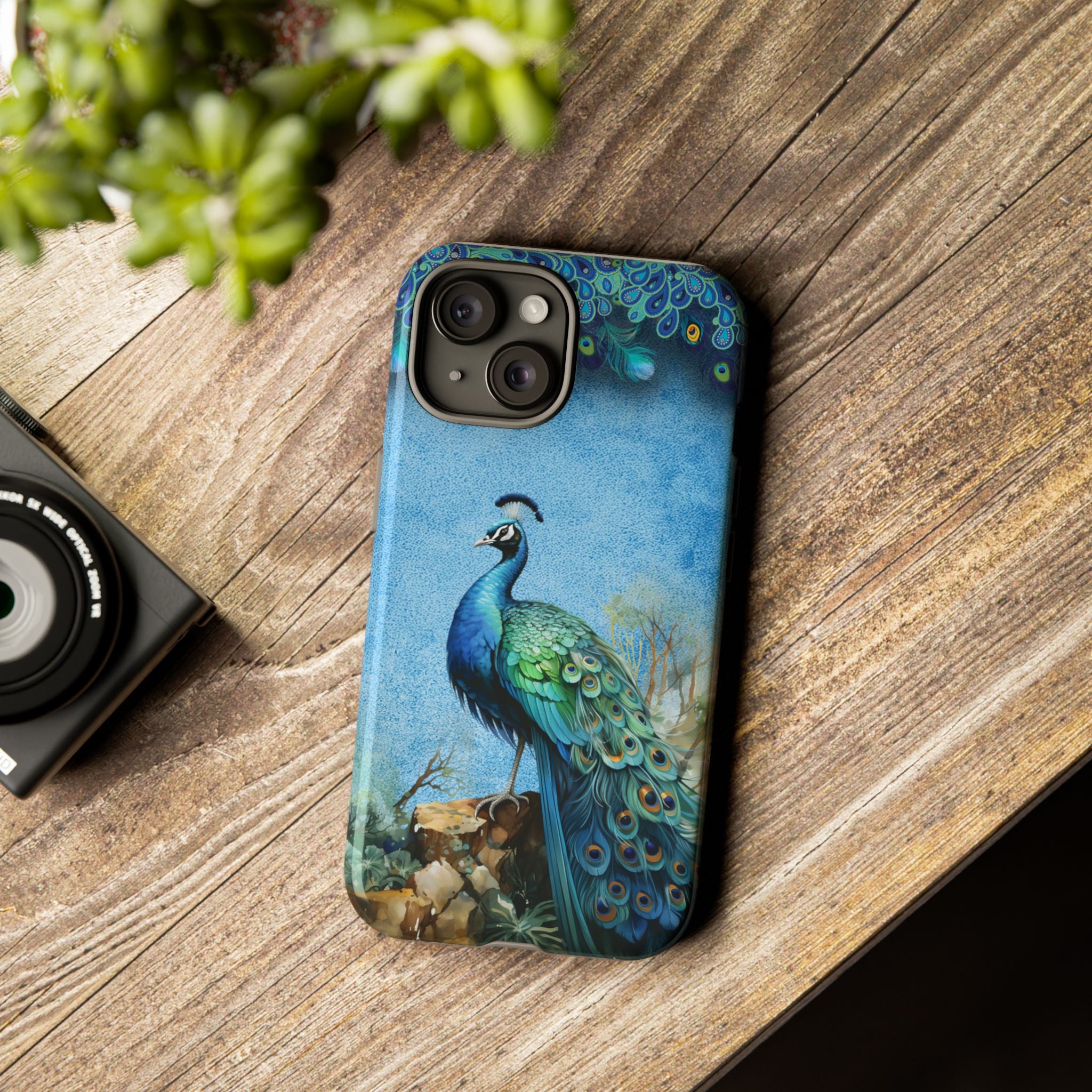 Peacock Art Phone Case – Vintage Blue Bird Tough Case
