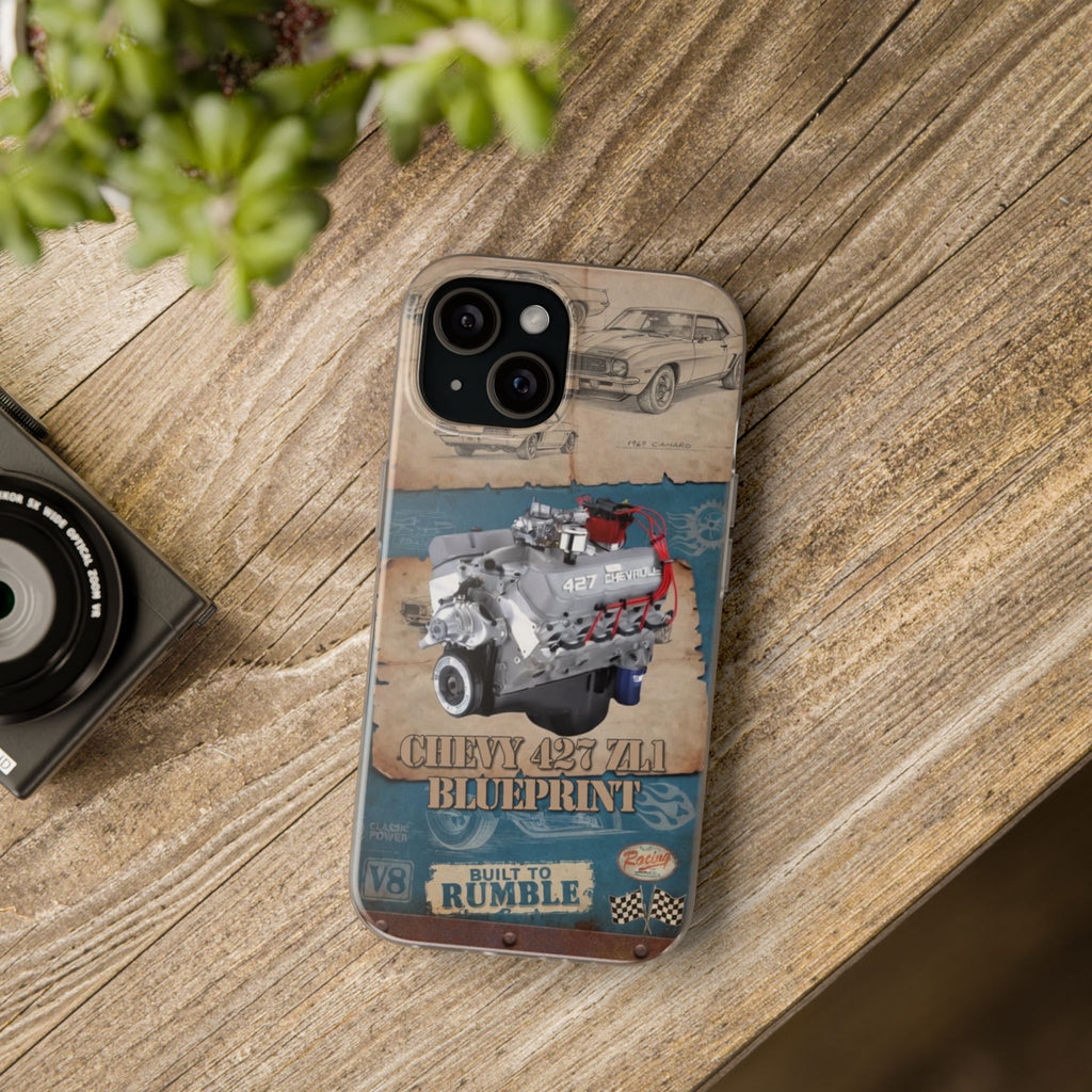 Built to Rumble Chevy 427 ZL1 Blueprint Phone Case - Retro Engine Design