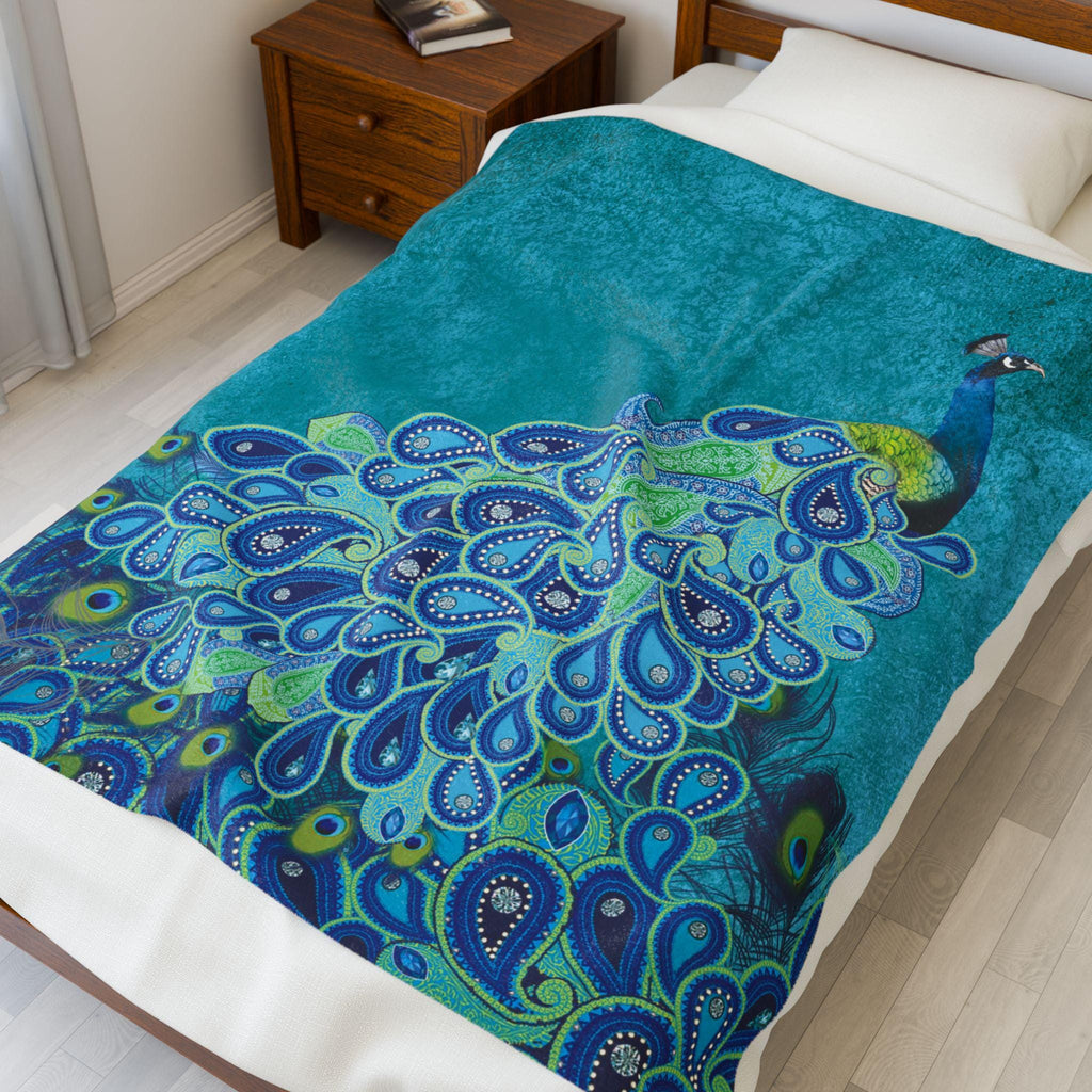 Blue Peacock Illustration Blanket | Decorative Animal Throw
