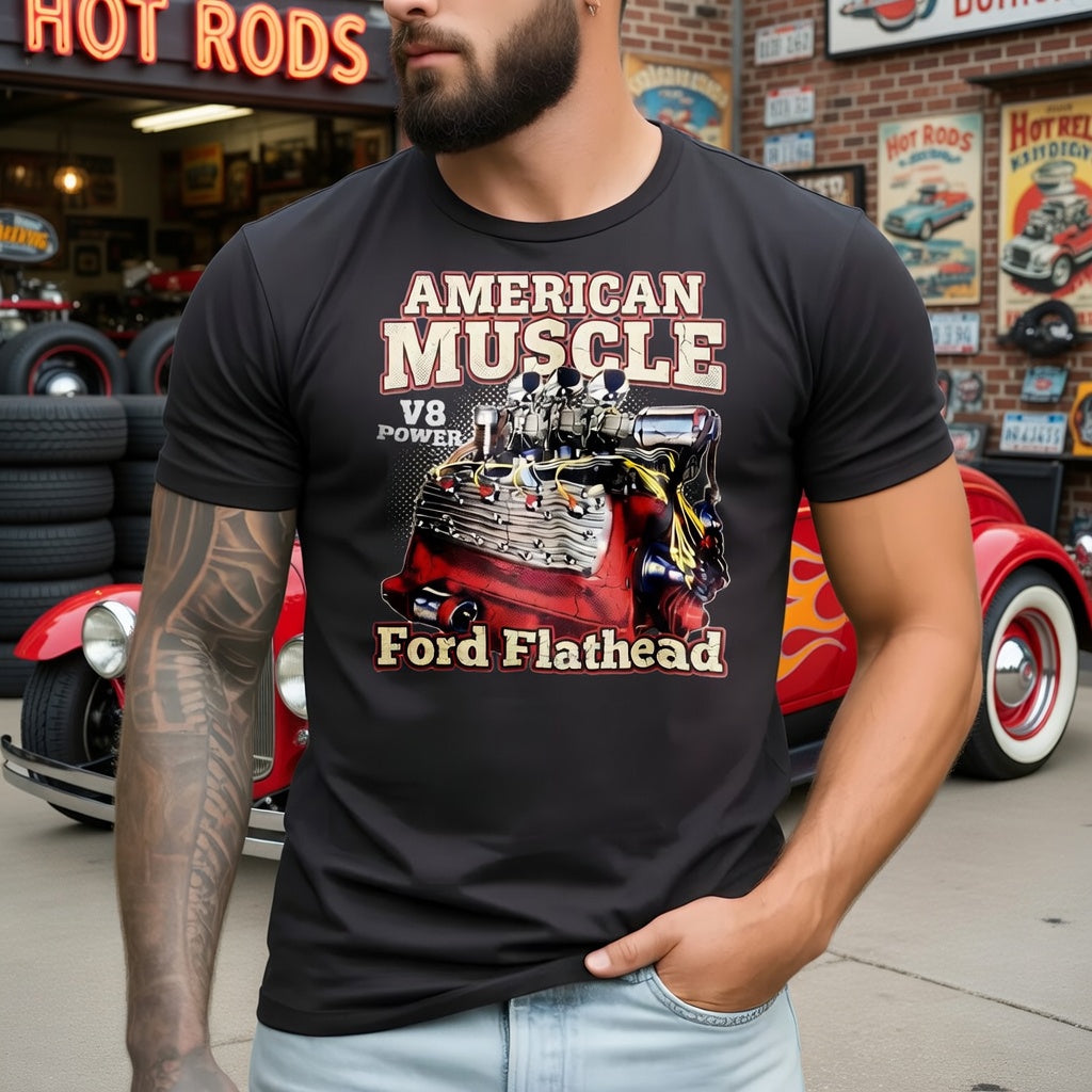 American Muscle Ford Flathead V8 T‑Shirt – Vintage V8 Engine Tee
