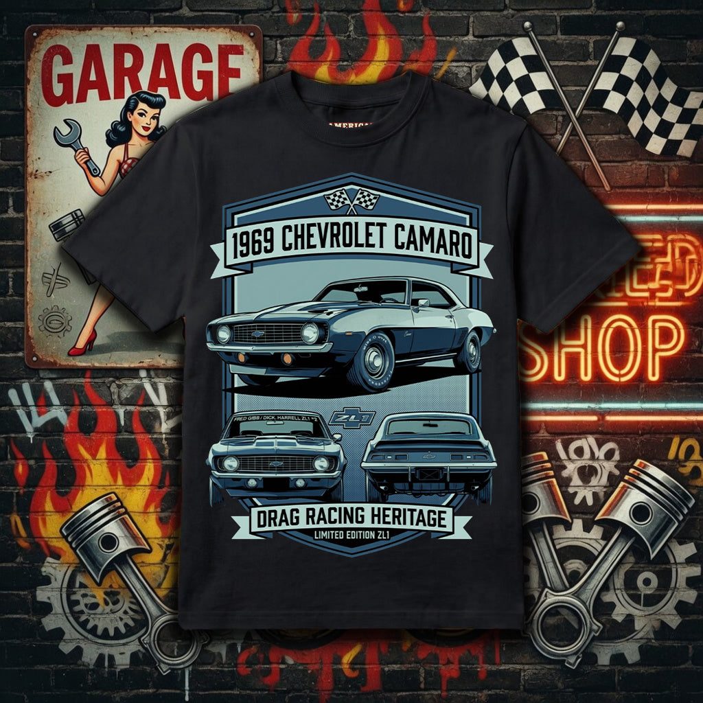 1969 Chevrolet Camaro Drag Racing Heritage T-Shirt