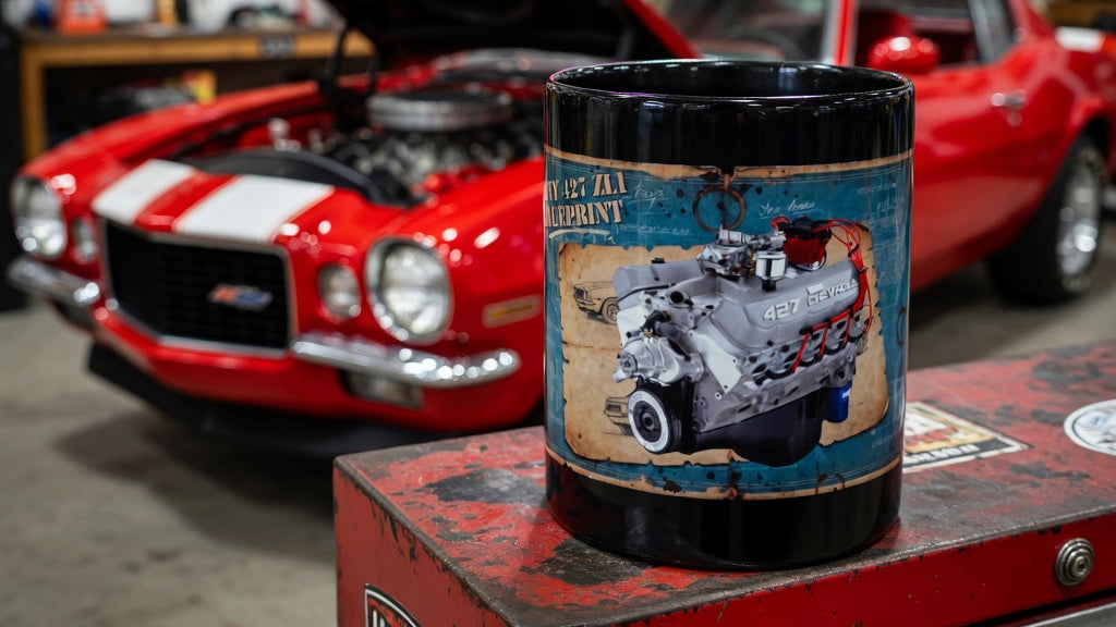 1970 Chevy 427 ZL1 engine blueprint coffee mug