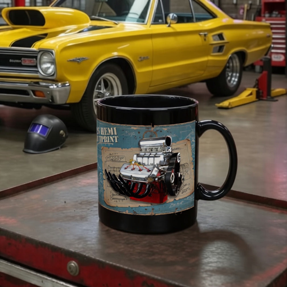426 HEMI Engine Blueprint Black Mug