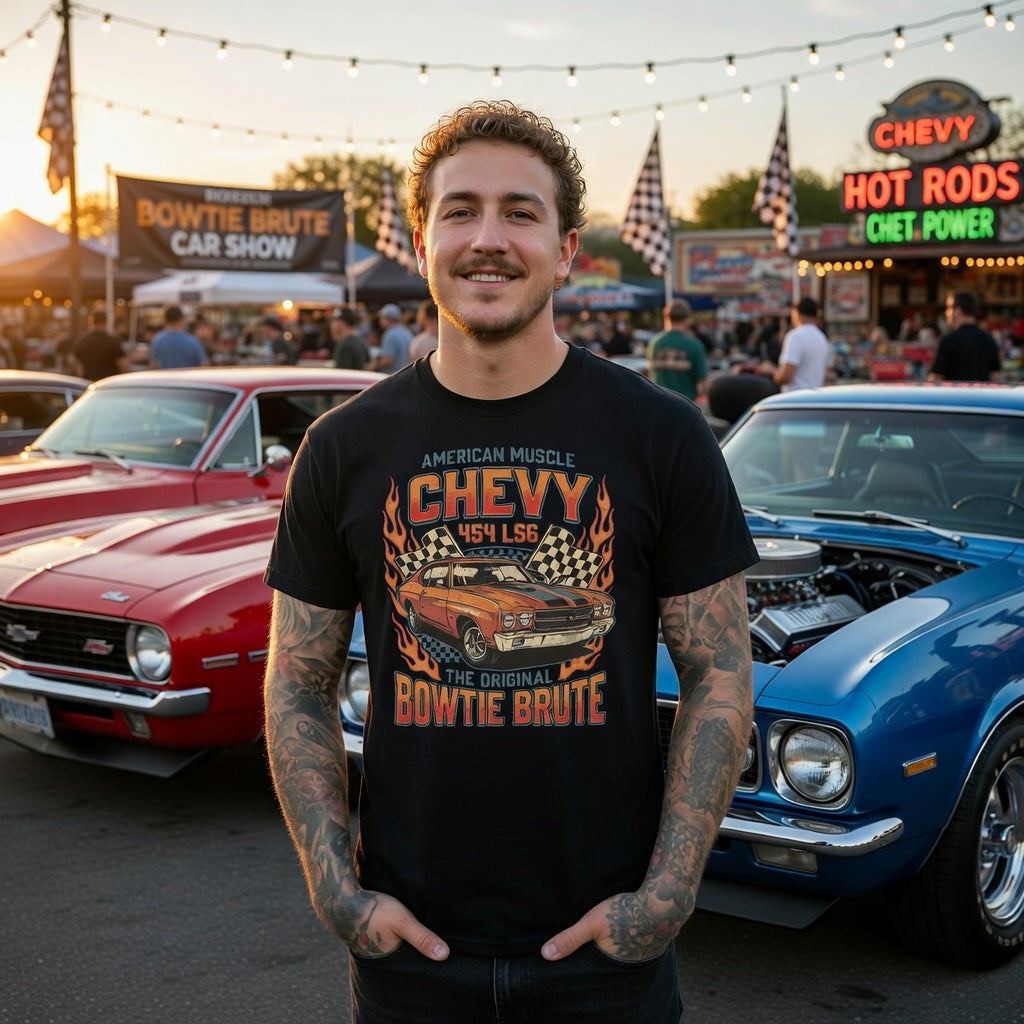 Chevrolet 454 LS6 Bowtie Brute Muscle Car T‑Shirt – American Muscle Vintage Racing Tee