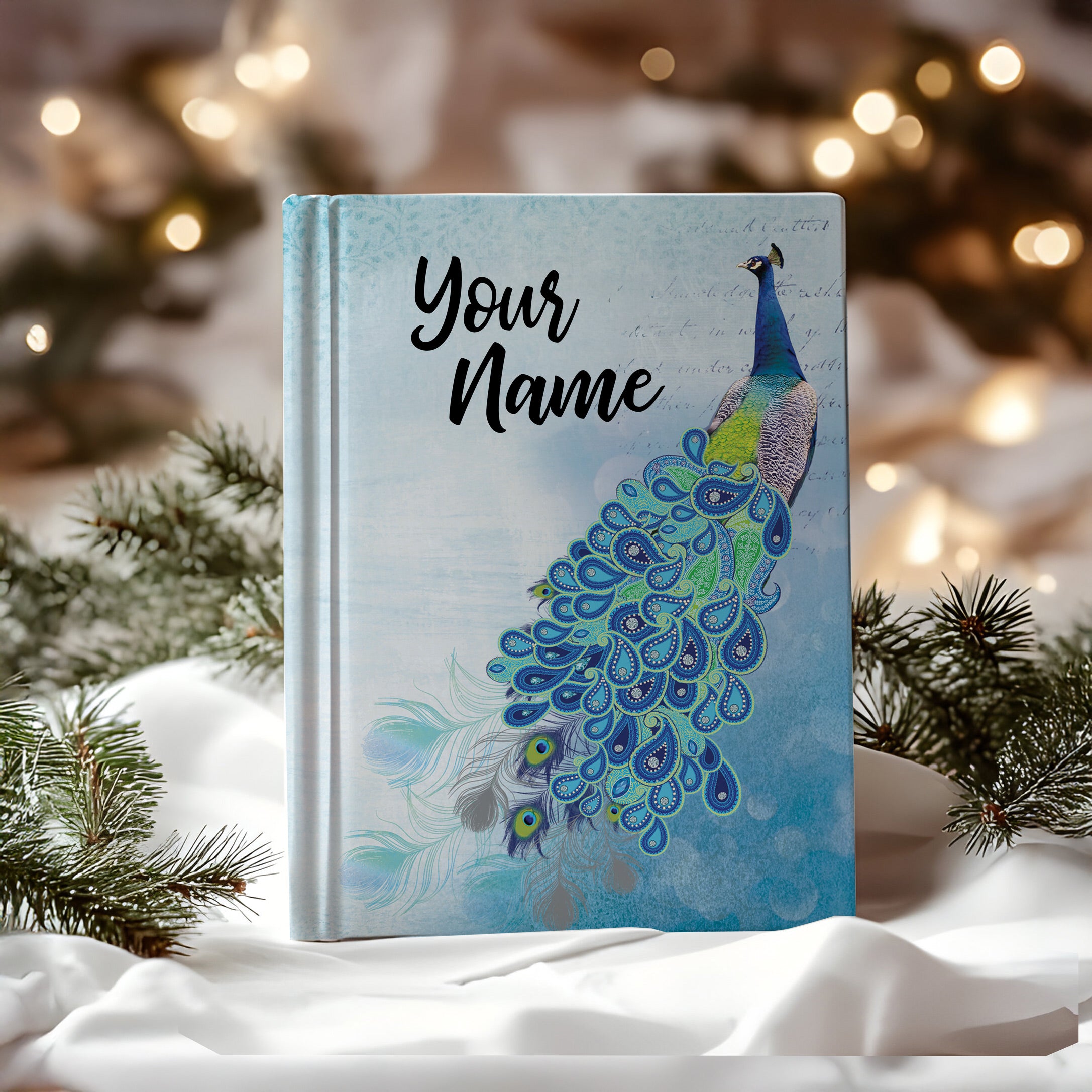 Peacock Personalized Journal - Custom Name Notebook with Blue Bird Art | Jeffs Creations