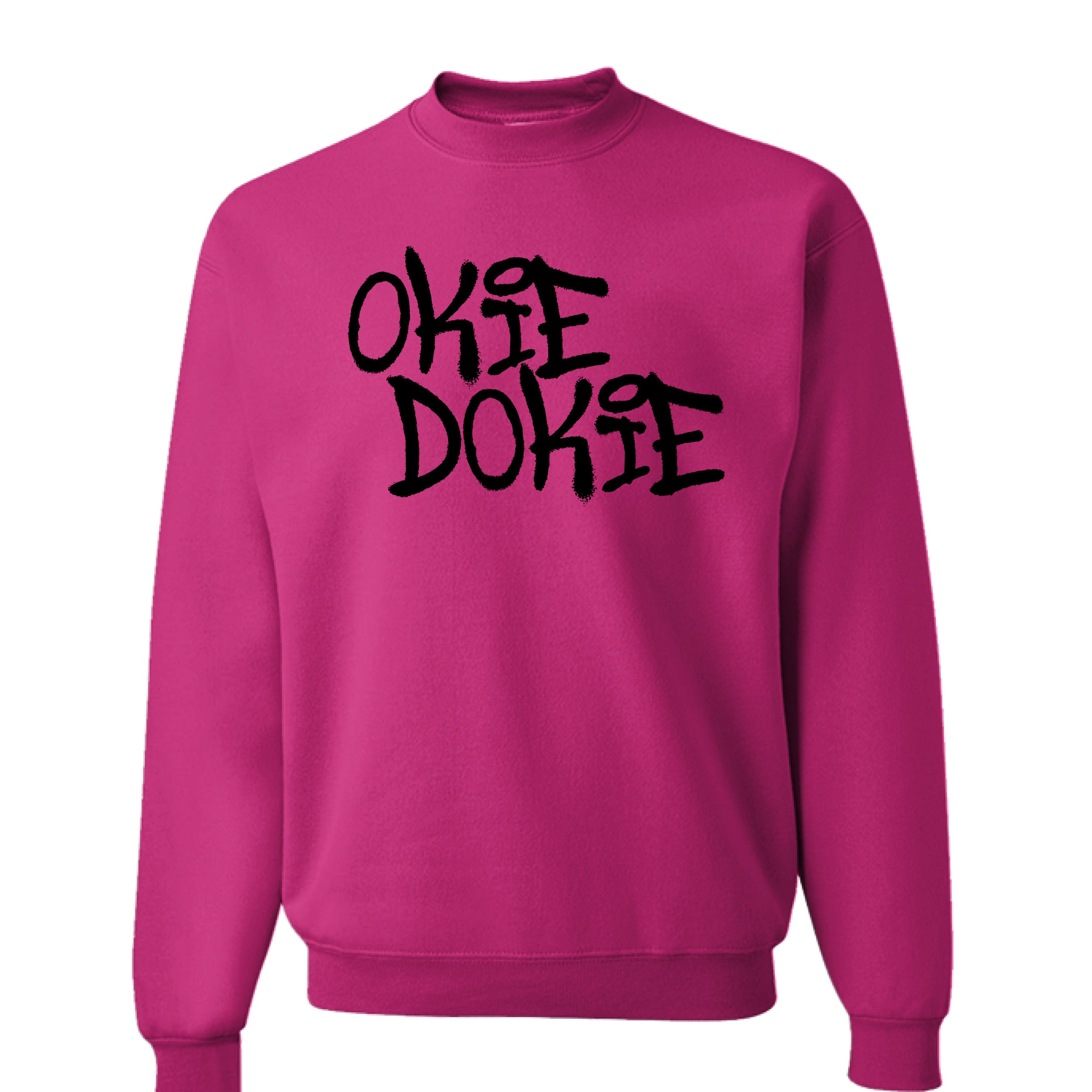 Fallout Amazon Show Sangria sweatshirt with 'OKIE DOOKIE' text.