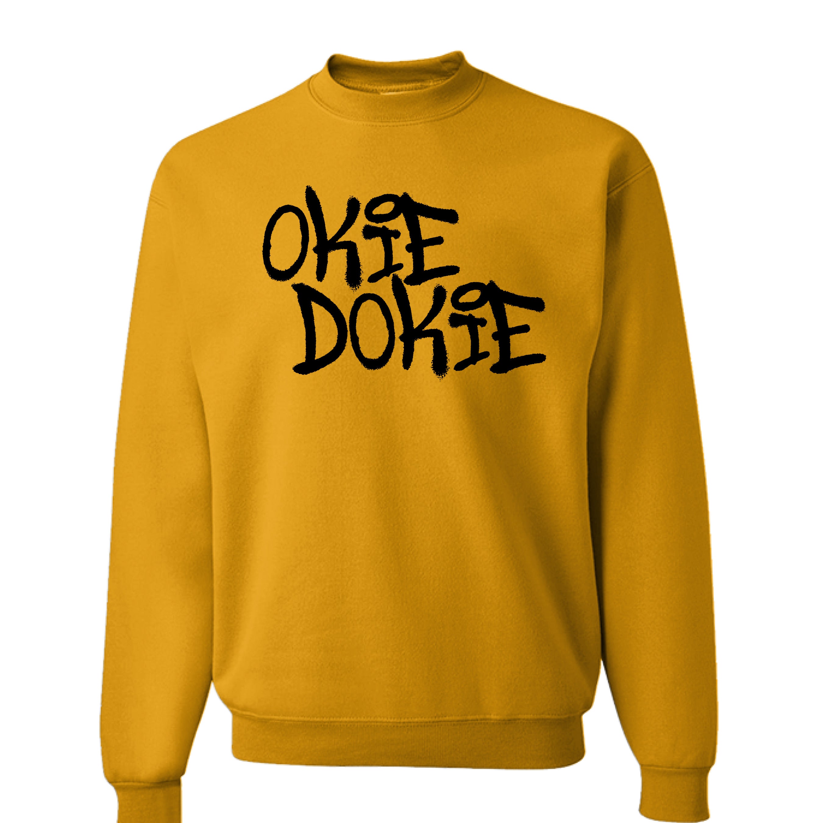 Fallout Amazon Show Gold sweatshirt with 'OKIE DOOKIE' text.