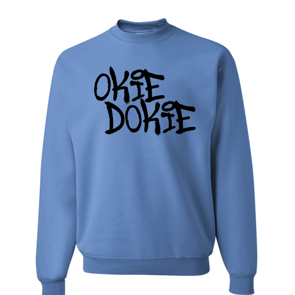 Fallout Amazon Show Carolina Blue sweatshirt with 'OKIE DOOKIE' text.