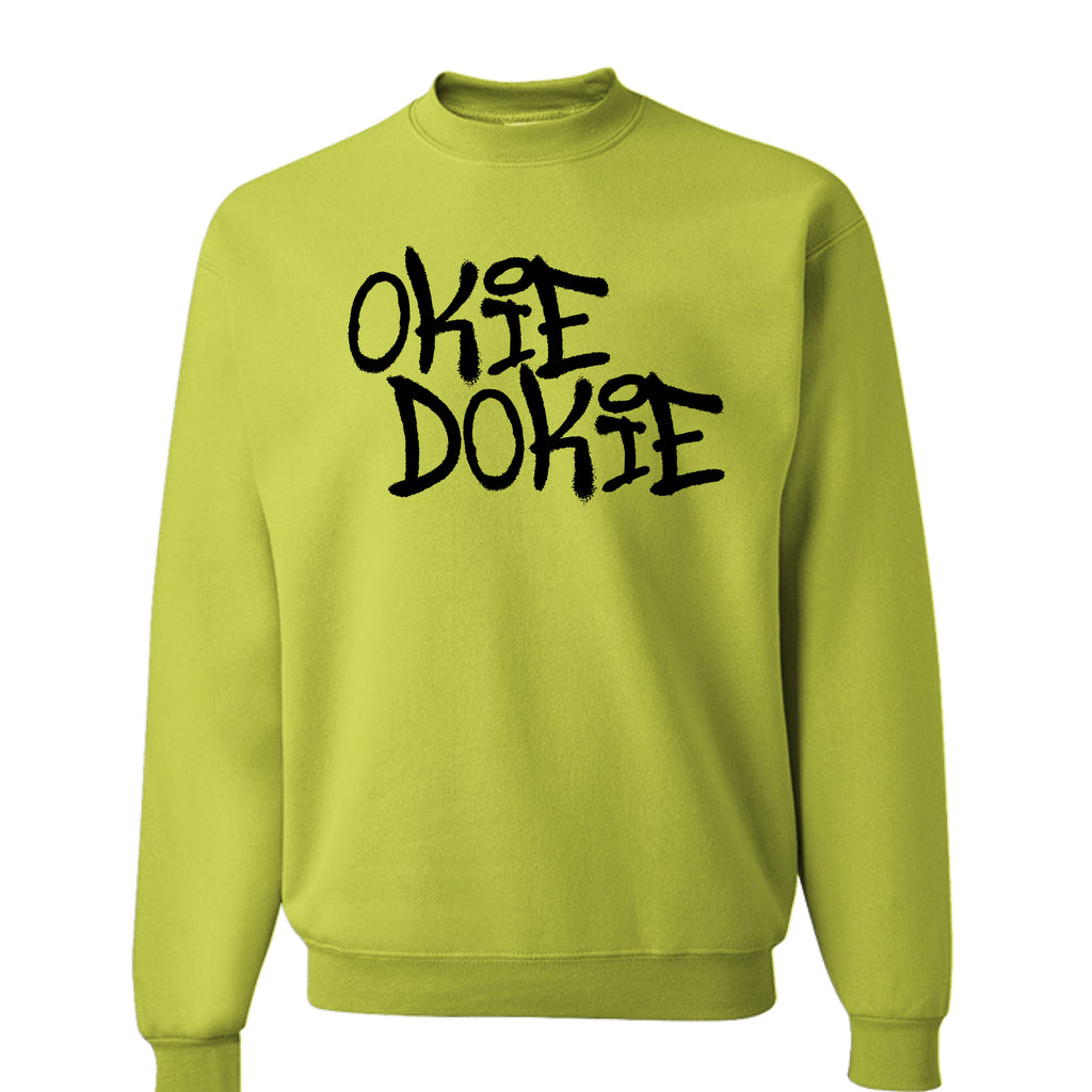 Fallout Amazon Show Neon Yellow sweatshirt with 'OKIE DOOKIE' text.