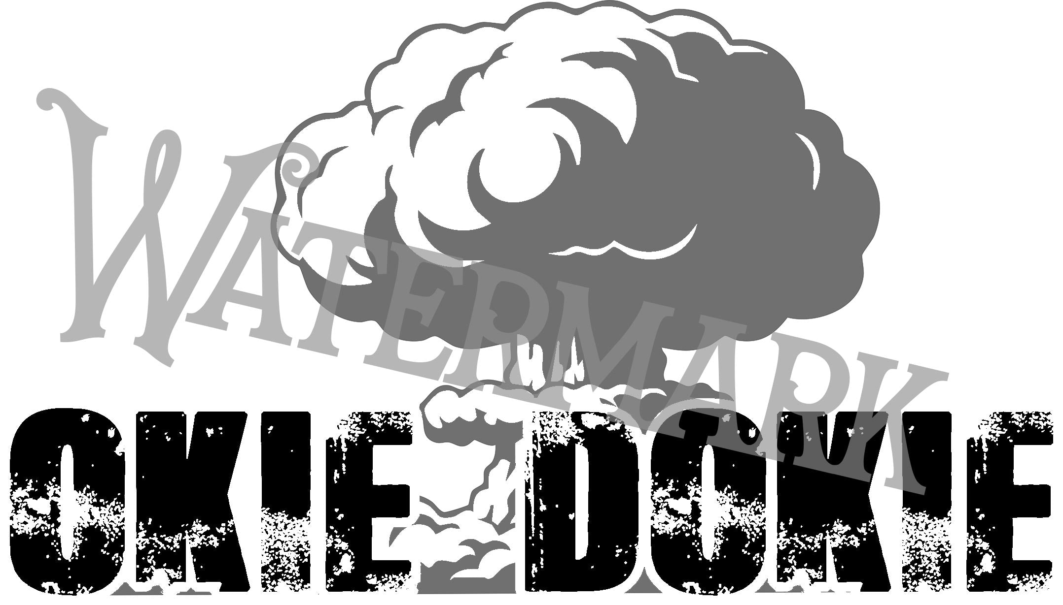 Black and white graphic with 'OKIE DOKIE' text and cloud-like design.