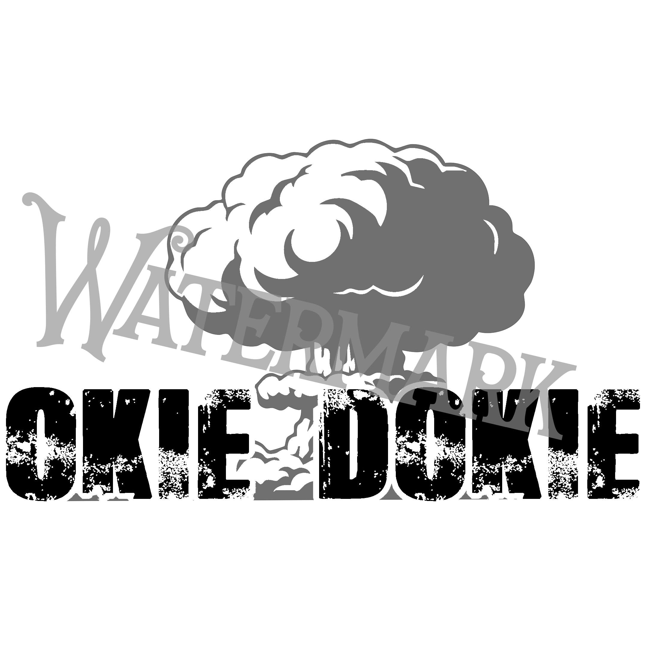 Black and white logo with 'OKIE DGOKIE' text and cloud design on a white background