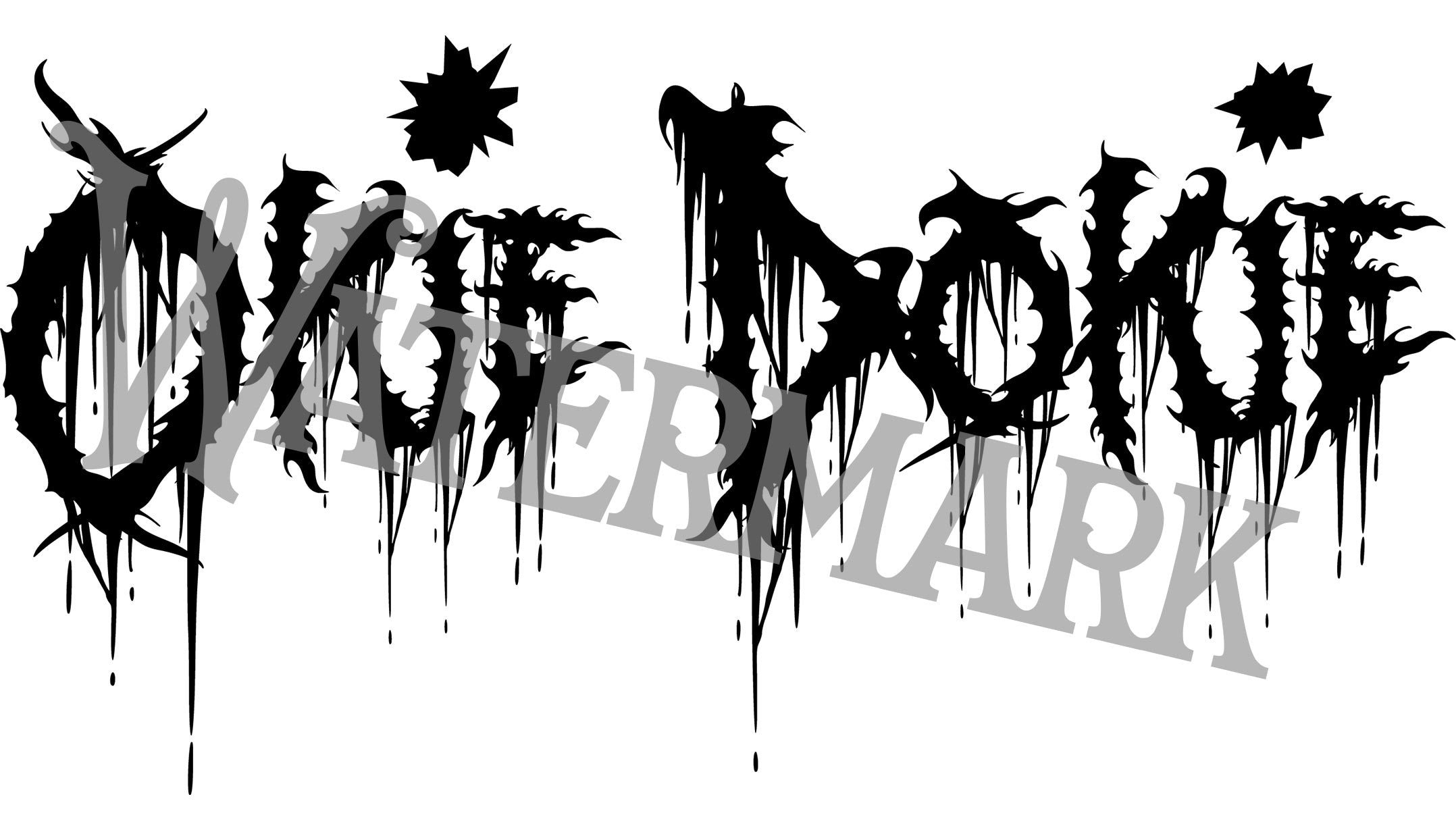 Black and white stylized text with a watermark overlay on a white background