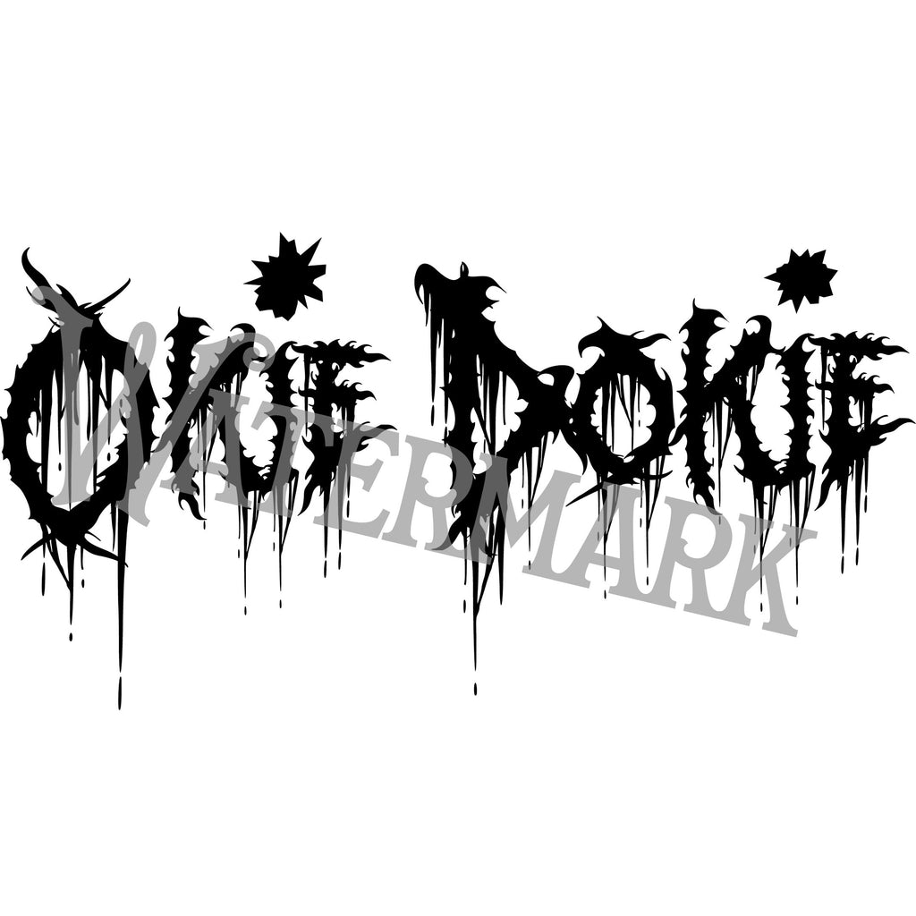 Black and white stylized text with a watermark overlay on a white background