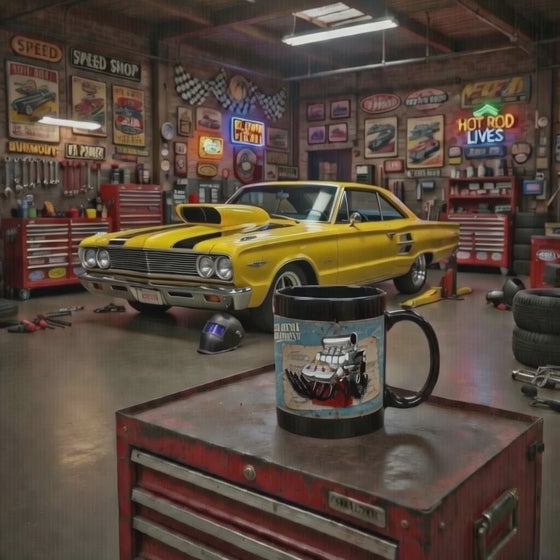 Guess the Engine - #2 Mopar 426 HEMI Engine Blueprint Black Mug – Classic Car Mechanic Coffee Cup (11oz/15oz)