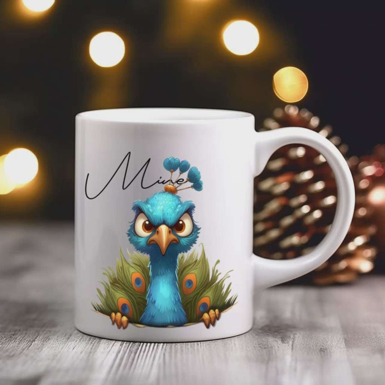 Peacock Ceramic Mug — 'Mine' Bird Lover Coffee Cup