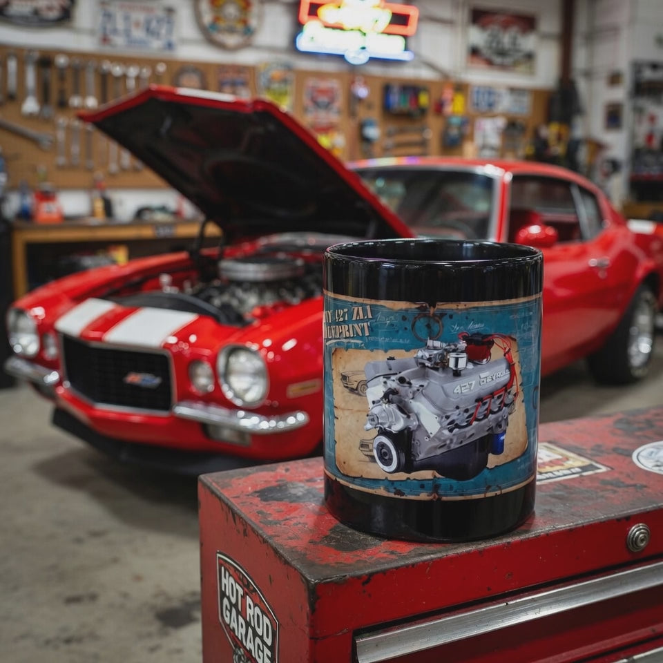 Guess the Engine - #8 1970 Chevy 427 ZL1 Engine Blueprint Mug – Classic Car Mechanic Coffee Cup (11oz/15oz)